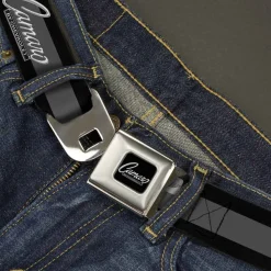 1969 CAMARO BY CHEVROLET Emblem Full Color Black Silver Seatbelt Belt - 1969 CAMARO BY CHEVROLET Emblem/Stripe Black/Gray/Silver Webbing