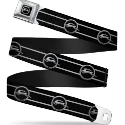 1962 Chevrolet Impala Deer Emblem Full Color Black Silver Seatbelt Belt - 1962 Chevrolet Impala Deer Emblem/Stripe Black/Silver Webbing