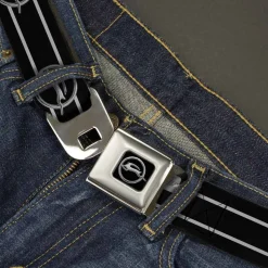 1962 Chevrolet Impala Deer Emblem Full Color Black Silver Seatbelt Belt - 1962 Chevrolet Impala Deer Emblem/Stripe Black/Silver Webbing