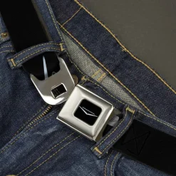 1955-57 CHEVROLET V Emblem Full Color Black Silver Seatbelt Belt - 1955-57 CHEVROLET V Emblem Black/Silver Webbing