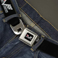 1967 Impala 396 TURBO-JET V Emblem Full Color Black Silver Red White Seatbelt Belt - 1967 Impala 396 TURBO-JET V Emblem Black/Silver/Red/White Webbing