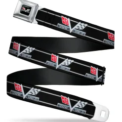 1967 Impala 396 TURBO-JET V Emblem Full Color Black Silver Red White Seatbelt Belt - 1967 Impala 396 TURBO-JET V Emblem/Stripe Black/Silver/Red/White Webbing