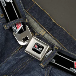 1967 Impala 396 TURBO-JET V Emblem Full Color Black Silver Red White Seatbelt Belt - 1967 Impala 396 TURBO-JET V Emblem/Stripe Black/Silver/Red/White Webbing