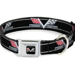 1967 Impala 396 TURBO-JET V Emblem Full Color Black/Silver/Red/White Seatbelt Buckle Collar - 1967 Impala 396 TURBO-JET V Emblem/Stripe Black/Silver/Red/White