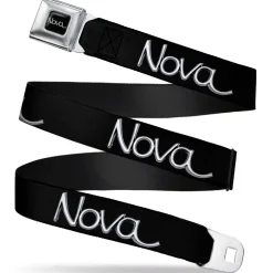 1968-72 NOVA Script Emblem Full Color Black Silver Seatbelt Belt - 1968-72 NOVA Script Emblem Black/Silver Webbing