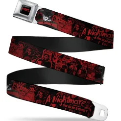 A NIGHTMARE ON ELM STREET Full Color Black/Blood Splatter Reds Seatbelt Belt - A NIGHTMARE ON ELM STREET Freddy Pose/Sketch Black/Red Webbing