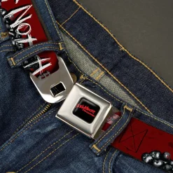 A NIGHTMARE ON ELM STREET Full Color Black/Blood Splatter Reds Seatbelt Belt - A NIGHTMARE ON ELM STREET/READY OR NOT HERE I COME/Freddy Pose/Skulls Reds/Black/Grays/White Webbing