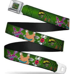 AAAHH!!! REAL MONSTERS Logo Full Color Green Seatbelt Belt - AAAHH!!! REAL MONSTERS Ickis/Krumm/Oblina Pose Green Webbing