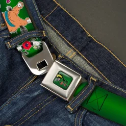 AAAHH!!! REAL MONSTERS Logo Full Color Green Seatbelt Belt - AAAHH!!! REAL MONSTERS Ickis/Krumm/Oblina Pose Green Webbing