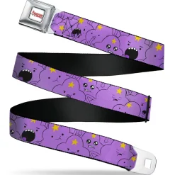 ADVENTURE TIME Title Logo Full Color White Seatbelt Belt - Adventure Time Lumpy Space Princess Expressions Stacked Lavender Webbing