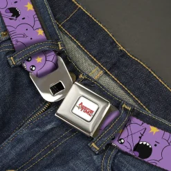 ADVENTURE TIME Title Logo Full Color White Seatbelt Belt - Adventure Time Lumpy Space Princess Expressions Stacked Lavender Webbing