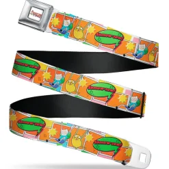 ADVENTURE TIME Title Logo Full Color White Seatbelt Belt - Adventure Time Finn and Jake SHMOW-ZOW Comic Pose Orange Webbing