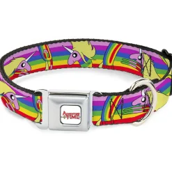 ADVENTURE TIME Title Logo Full Color White Seatbelt Buckle Collar - Adventure Time Lady Raincorn Poses Stripe Rainbow