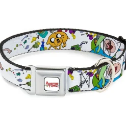ADVENTURE TIME Title Logo Full Color White Seatbelt Buckle Collar - Adventure Time Jake and Finn Open Pack Pose White
