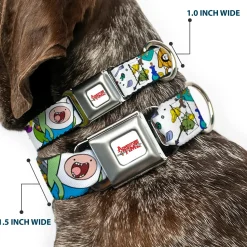 ADVENTURE TIME Title Logo Full Color White Seatbelt Buckle Collar - Adventure Time Jake and Finn Open Pack Pose White