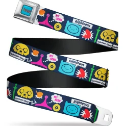 ADVENTURE TIME Title Logo Full Color Blue Seatbelt Belt - Adventure Time Finn and Jake Icons and Quotes Navy/Multi Color Webbing