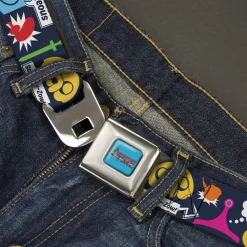 ADVENTURE TIME Title Logo Full Color Blue Seatbelt Belt - Adventure Time Finn and Jake Icons and Quotes Navy/Multi Color Webbing