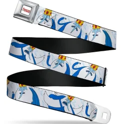 ADVENTURE TIME Title Logo Full Color White Seatbelt Belt - Adventure Time Ice King Poses and Bolts White/Blue Webbing