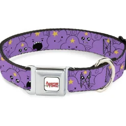 ADVENTURE TIME Title Logo Full Color White Seatbelt Buckle Collar - Adventure Time Lumpy Space Princess Expressions Stacked Lavender