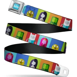 ADVENTURE TIME Title Logo Full Color Blue/White Seatbelt Belt - Adventure Time 5-Character Pose Color Blocks Multi Color Webbing