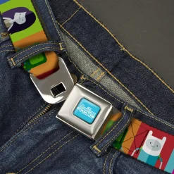 ADVENTURE TIME Title Logo Full Color Blue/White Seatbelt Belt - Adventure Time 5-Character Pose Color Blocks Multi Color Webbing