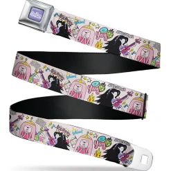 ADVENTURE TIME Title Logo Full Color Lavender/White Seatbelt Belt - Adventure Time Marceline and Princess Bubblegum Collage Pink Webbing
