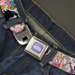 ADVENTURE TIME Title Logo Full Color Lavender/White Seatbelt Belt - Adventure Time Marceline and Princess Bubblegum Collage Pink Webbing