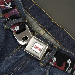 ADVENTURE TIME Title Logo Full Color White Seatbelt Belt - Adventure Time Marceline Poses Collage Reds Webbing
