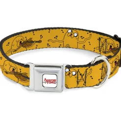 ADVENTURE TIME Title Logo Full Color White Seatbelt Buckle Collar - Adventure Time Jake Dancing and Violin Poses Yellow
