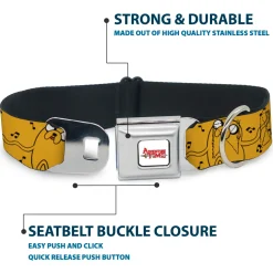 ADVENTURE TIME Title Logo Full Color White Seatbelt Buckle Collar - Adventure Time Jake Dancing and Violin Poses Yellow