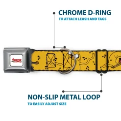 ADVENTURE TIME Title Logo Full Color White Seatbelt Buckle Collar - Adventure Time Jake Dancing and Violin Poses Yellow