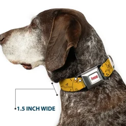 ADVENTURE TIME Title Logo Full Color White Seatbelt Buckle Collar - Adventure Time Jake Dancing and Violin Poses Yellow