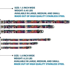 Aladdin Flower Motif Full Color Black/Gold Seatbelt Buckle Collar - Aladdin & Jasmine Scenes/Castle/Birds