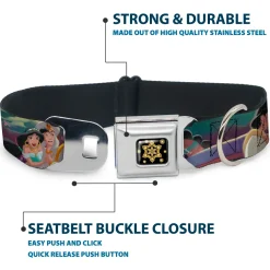 Aladdin Flower Motif Full Color Black/Gold Seatbelt Buckle Collar - Aladdin & Jasmine Scenes/Castle/Birds