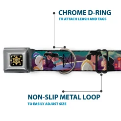 Aladdin Flower Motif Full Color Black/Gold Seatbelt Buckle Collar - Aladdin & Jasmine Scenes/Castle/Birds