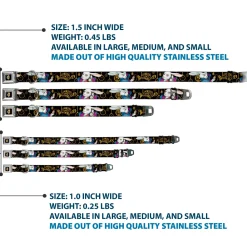 Alice in Wonderland Clock Full Color Black/Gold/White Seatbelt Buckle Collar - White Rabbit Poses LOOKING FOR WONDERLAND/Clocks Black/Golds