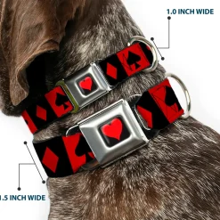 Alice in Wonderland Heart Full Color Black/Red Seatbelt Buckle Collar - Alice in Wonderland Card Suits Red/Black