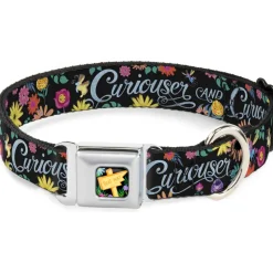Alice in Wonderland THIS WAY Sign/Flowers Full Color Seatbelt Buckle Collar - CURIOUSER AND CURIOUSER/Flowers of Wonderland Collage