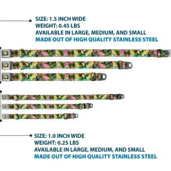 Alice in Wonderland THIS WAY Sign/Flowers Full Color Seatbelt Buckle Collar - Alice & Cheshire Cat Poses/Flowers