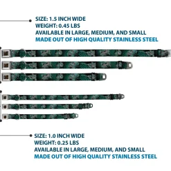 ALICE THROUGH THE LOOKING GLASS Logo Full Color Black/Gold Seatbelt Buckle Collar - Cheshire Cat 4-Poses Checkers Teal/Black