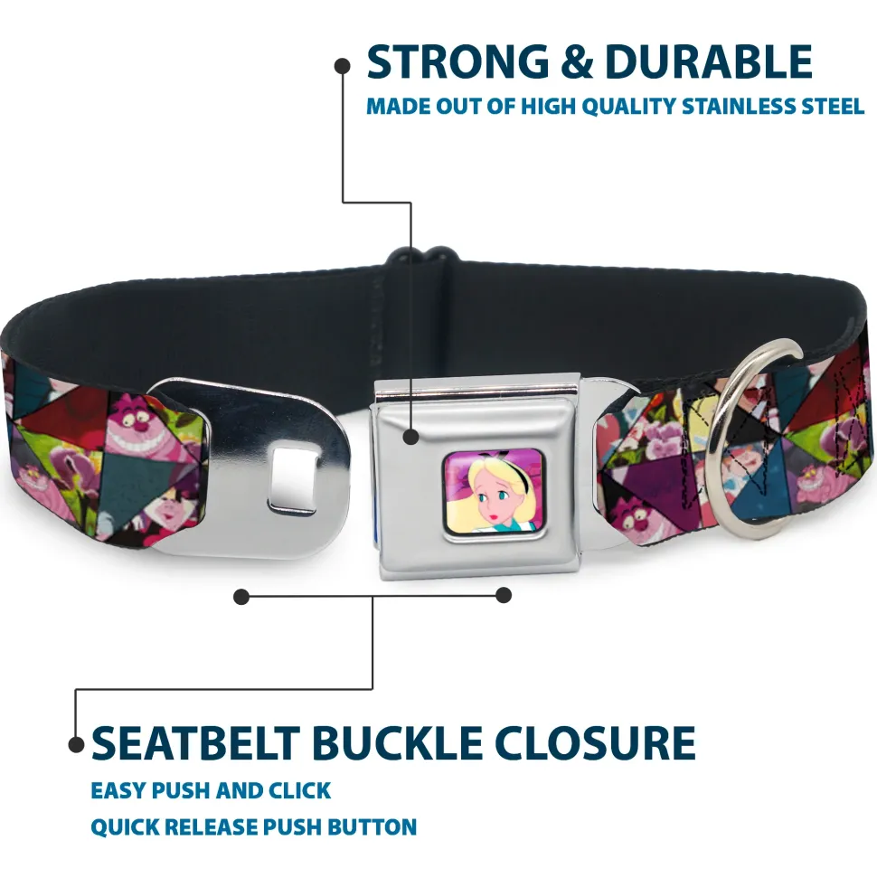 Alice/Cards Full Color Pinks Seatbelt Buckle Collar - Alice in Wonderland Kaleidoscope Scenes