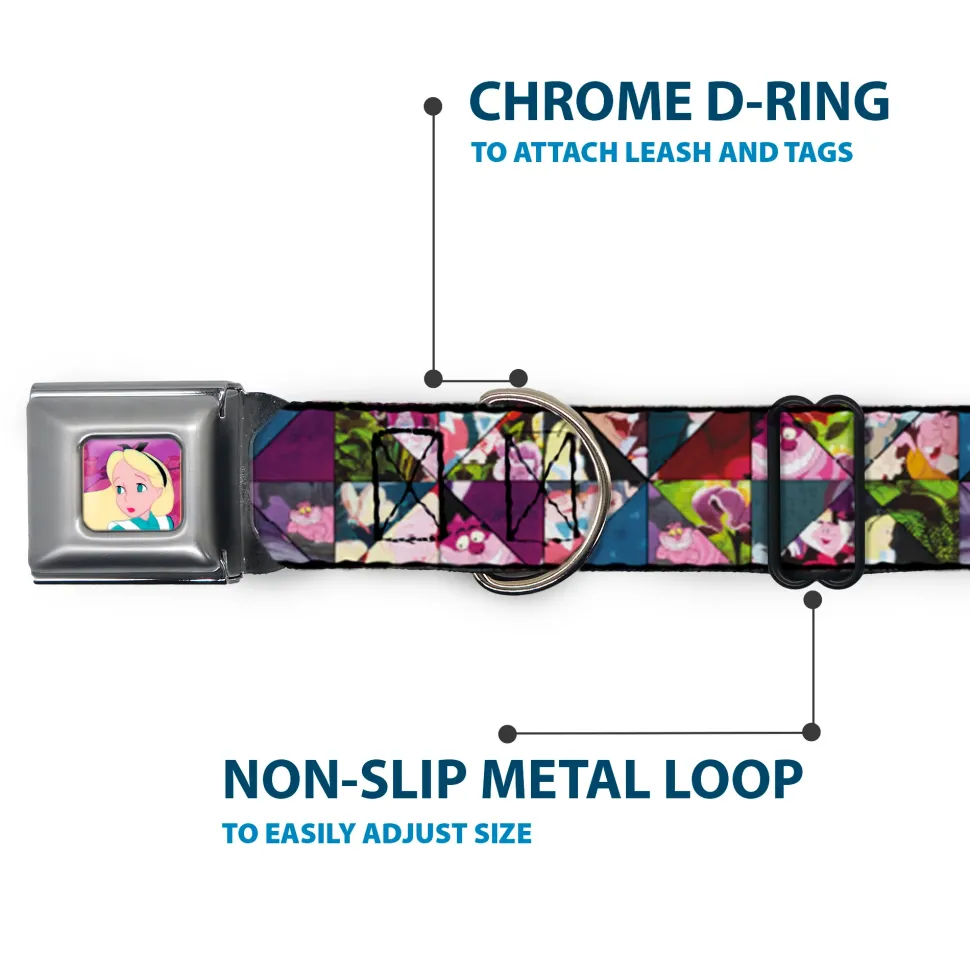 Alice/Cards Full Color Pinks Seatbelt Buckle Collar - Alice in Wonderland Kaleidoscope Scenes