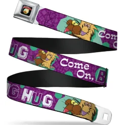 Angry Beavers Logo Full Color Black Seatbelt Belt - Norbert Hugging Daggett COME ON, BRO HUG Purples/Teal/White Webbing