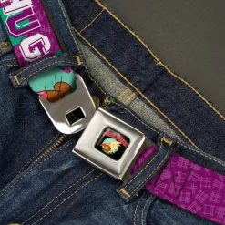 Angry Beavers Logo Full Color Black Seatbelt Belt - Norbert Hugging Daggett COME ON, BRO HUG Purples/Teal/White Webbing
