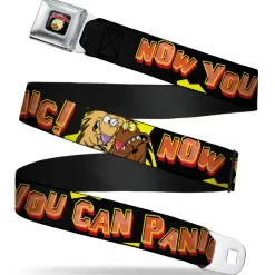 Angry Beavers Logo Full Color Black Seatbelt Belt - Norbett & Daggett Pose NOW YOU CAN PANIC! Black/Yellow/Red Webbing