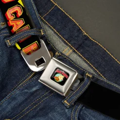 Angry Beavers Logo Full Color Black Seatbelt Belt - Norbett & Daggett Pose NOW YOU CAN PANIC! Black/Yellow/Red Webbing