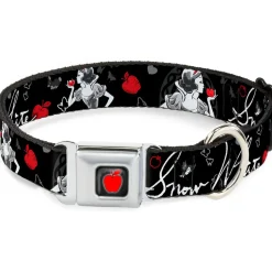 Apple Glow Full Color Black Red Seatbelt Buckle Collar - SNOW WHITE Apple Poses/Butterflies Black/Gray/Red