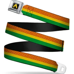 Aquaman Logo Full Color Black Yellow Seatbelt Belt - Aquaman Rasta Webbing