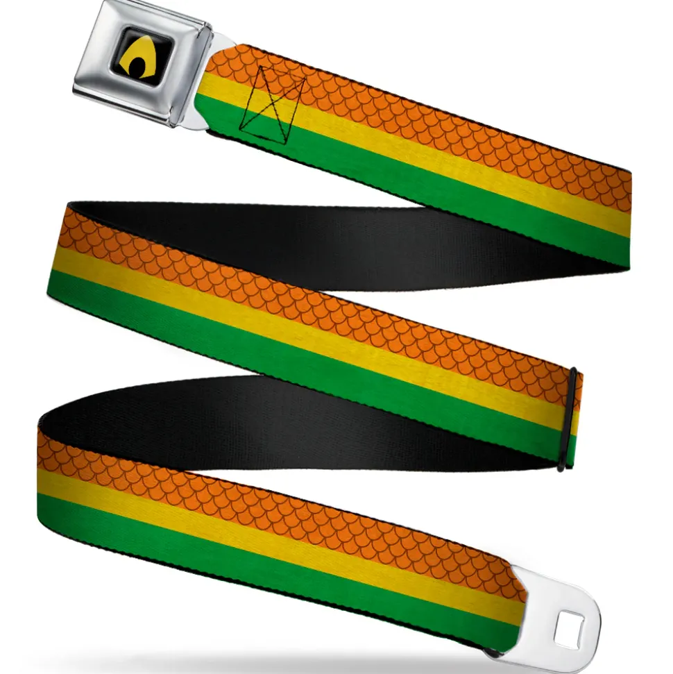 Aquaman Logo Full Color Black Yellow Seatbelt Belt - Aquaman Rasta Webbing
