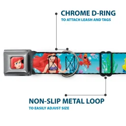 Ariel CLOSE-UP Full Color Seatbelt Buckle Collar - Ariel, Sebastian & Flounder Scene2
